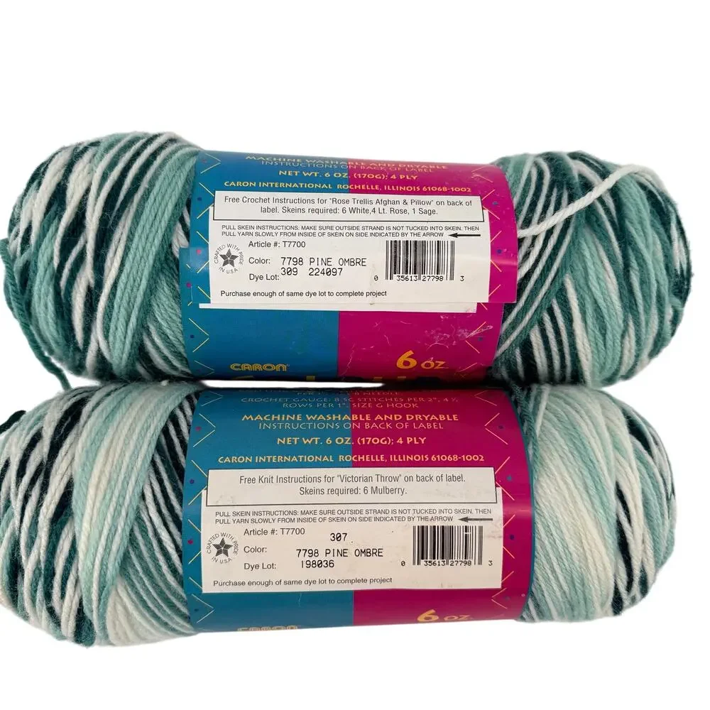 Caron Colour Perfect Yarn Pine Ombre 7798 Worsted 6 oz Lot of 2 Vintage